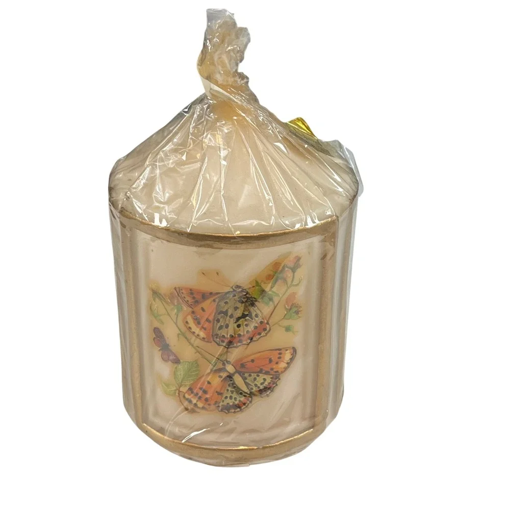 Vintage Peggy Karr Butterfly‎ Pillar Candle Decor Cottagecore Nature